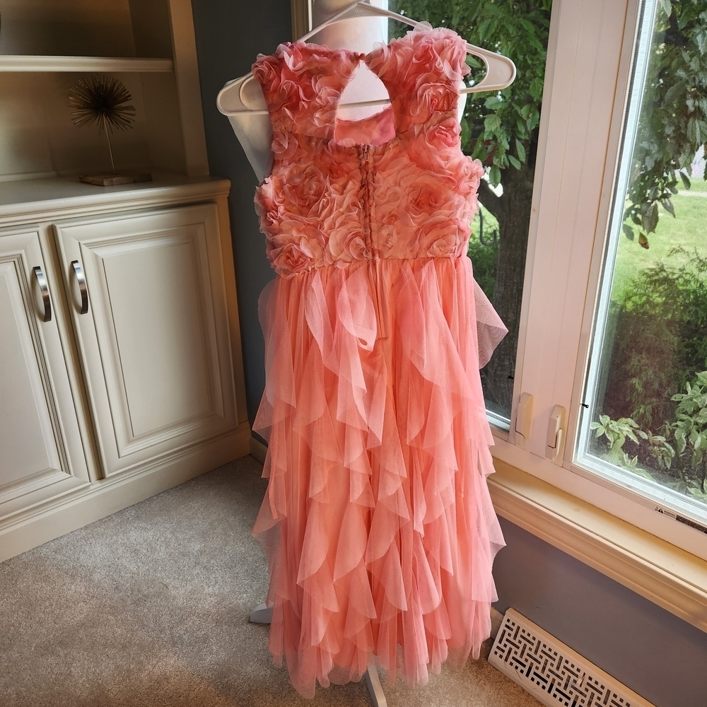Floral Kids Dress, Coral, Ruffles, Size 8 - Picture 5 of 11
